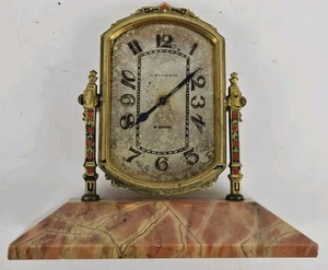 Antique Working 1930s WALTHAM 8 Day Art Deco Nouveau Desk Clock with Marble Base - Picture 1 of 20