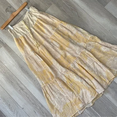Falda Free People algodón lino hoja escalonada maxi mujer amarilla pequeña boho resort Foto 1 de 4