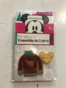 Disney Trading Pin New 2018 Set of 2 Maroon Sweater Gold Bell Mickey Head Red - Picture 1 of 2