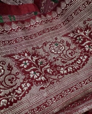 "Antigua cinta de brocado de seda pesada carmesí vintage hecha con hilo de metal 5"" x 50""" Foto 1 de 4