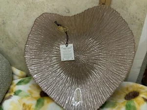 HEART SHAPED AKCAM TURKISH GLASS PLATTER/SERVg BOWL PINK SHIMMERING GLITTER NEW - Picture 1 of 3