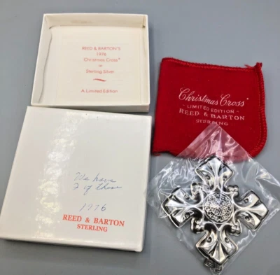 Croce di Natale annuale Reed & Barton 1976, argento sterling, CON SCATOLA - Immagine 1 di 3