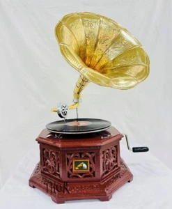 Grammofono HMV antico vintage perfettamente funzionante fonografo lettore vinile - Foto 1 di 16