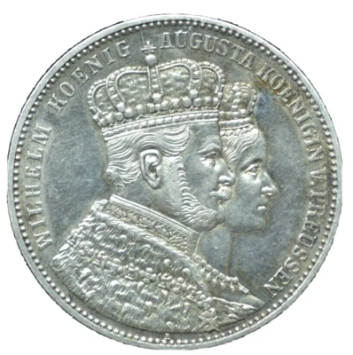 RARE 1861 1 THALER WILHELM I AUGUSTA PRUSSIA 34MM 19 GRAMS MS CONDITION - Image 1 of 2