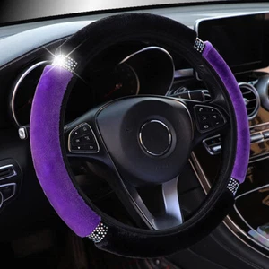 1x Purple Car Steering Wheel Cover Soft Plush Rhinestone Wheel Cover Accessories - Picture 1 of 12