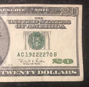 1996 $20 Note C3 District Fancy S# AC 19222270 B - Picture 1 of 3
