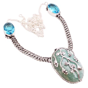 Amazonit Edelstein Versilbert Handmade Schmuck Halskette Geschenk 25 G N-1050 - Bild 1 von 3