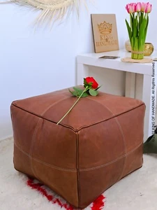 STUFFED Footstool , Moroccan Leather Pouf , Leaving room decor , Bohemian Decor - Picture 1 of 10