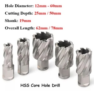 12mm-60mm HSS Core Hole Drill Weldon Metal Cutting Depth 25 /50mm Core Drill Bit - Picture 1 of 15