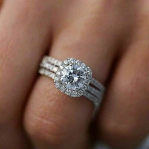 Anillo de compromiso boda nupcial oro blanco 14k 2,2 quilates corte redondo moissanita talla 6 - Imagen 1 de 6