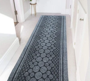 Grey Heavy Duty Rugs Rubber Back Hall Runners New Nonslip Extra Long Narrow Mats - Picture 1 of 3