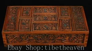 20" Rare Old Chinese Huanghuali Wood Hand Carving Palace Flower Drawer Cabinet - Picture 1 of 9