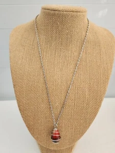 Stainless steel chain necklace with brown, orange and blue crystal bead - Picture 1 of 3