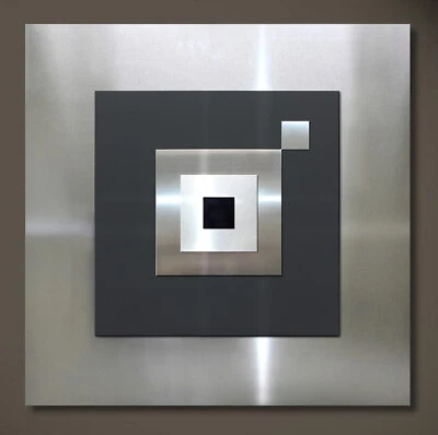 ORIGINAL ABSTRAKT METALL Bild Wandbild Modern Art Grau Anthrazit Silber Schwarz - Bild 1 von 3