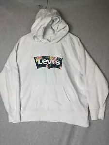 Felpa con cappuccio vintage Levi's adulti taglia XL bianca logo fiori misto cotone - Foto 1 di 14