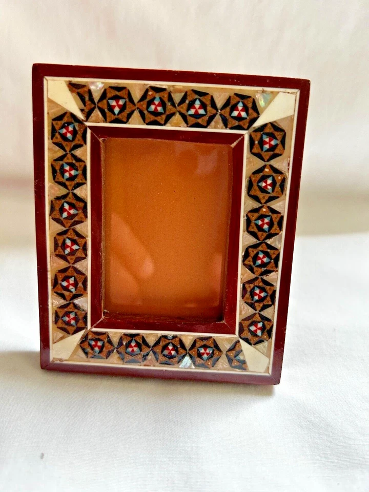 Egyptian Wood MOP Inlaid Picture Frame Handmade Unique 3.75" X 3.25" #247 - Image 1 of 4