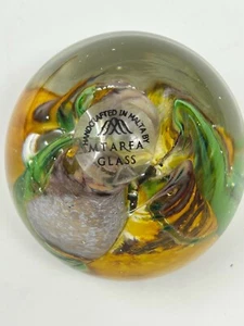 Malta Abstract Swirl Clear Glas 2"x 2 1/2" Paperweight Labelled & Signed - Picture 1 of 8