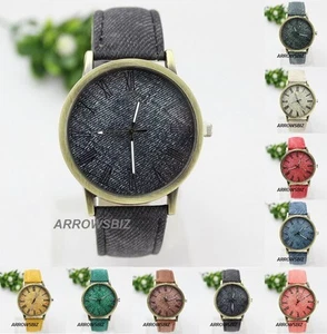 Denim Stoff Armband römische Anzeige Analog Armband Kleid lässig Uhr Quarz 9 Farben - Bild 1 von 6