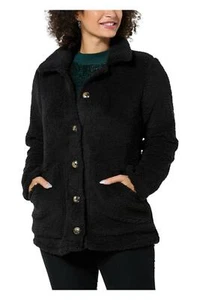 Nina Leonard Women's Collared Faux Sherpa Jacket Black - Picture 1 of 1