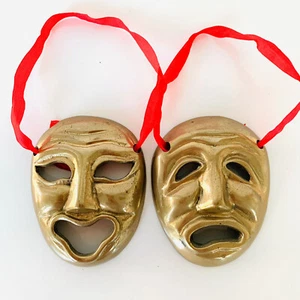 Vintage Comedy and Tragedy Brass Masks Home Decor Wall Art - Made in Taiwan 3'' - Picture 1 of 6