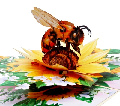 Tarjeta Pop 3D Feliz Cumpleaños Girasoles Atractivos Abeja, Tarjeta de Felicitación para Todos Foto 1 de 4