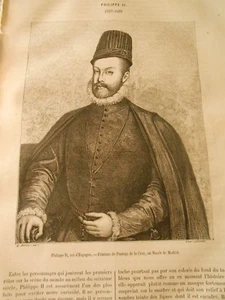  Philippe II Roi d'Espagne Gravure Print 1884 - Imagen 1 de 1