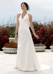 David's Bridal Halter Side Draped A Line Wedding Dress Ivory 12 V3189 - Picture 1 of 7