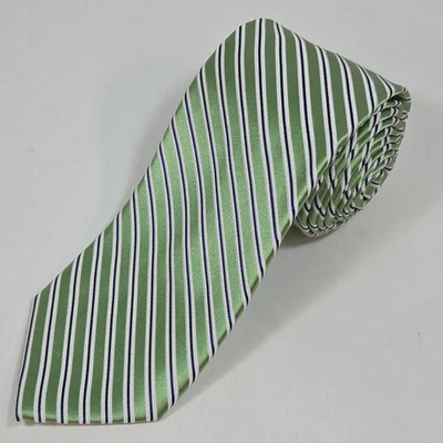 Corbata de seda a rayas verde y azul marino CHAPS a rayas 57,5"x3,25" hecha a mano Foto 1 de 4