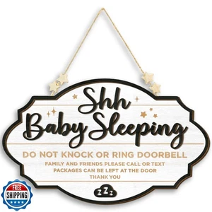 Woodamore Shhh Baby Sleeping Sign for Front Door - Please Do Not Knock Or Rin - Picture 1 of 5