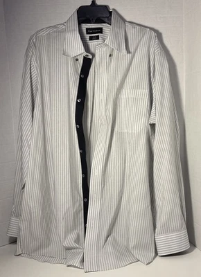 Paul Fredrick Men’s Long Sleeve Dress Shirt 18 X 36 Black Pin Stripe Classic - Image 1 of 4
