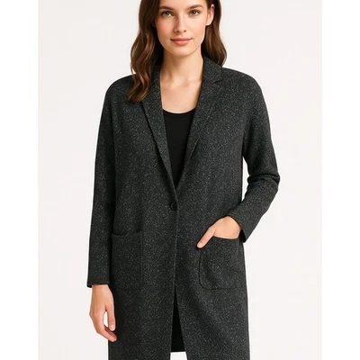 J Jill Sweater Women Small Black Speckle Knit Hudson Long Blazer Cardigan Preppy - Image 1 of 4