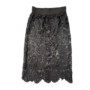 Whimsigoth Women M Black Lace Midi Skirt Romantic Glam Sheer Floral Fairy Grunge - Picture 1 of 8