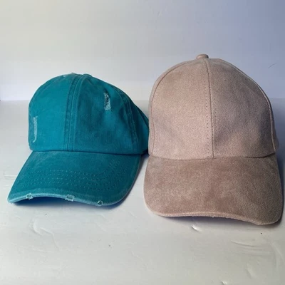 Lote De 2 Sombreros Gorra De Béisbol Mujer Rosa Turquesa Nuevos Con Etiquetas Deslizables Trasera Foto 1 de 4