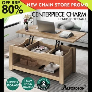 ALFORDSON Coffee Table Lift Up Top Laptop Desk Hidden Storage Shelf Oak - Picture 1 of 11