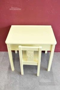 Schulbank Kinder (60x45cm) + Stuhl hellgelb bemalt - Bild 1 von 3