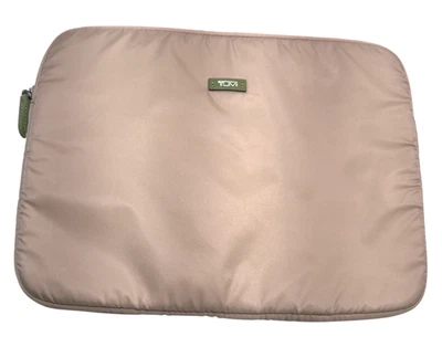 TUMI 15" Tan Soft Padded Laptop MacBook Sleeve Case NWOT Green Leather Trim - Image 1 of 4