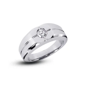 3/4 CTW G SI1 Round Cut Earth Mined Certified Diamond 18k Gold Classic Mens Ring - Picture 1 of 3