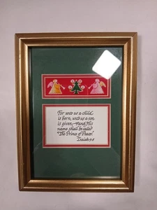 Kreuzstich Nadelspitze Vintage im Rahmen Weihnachten Bibel Vers Jesaja 9,6 - Bild 1 von 9