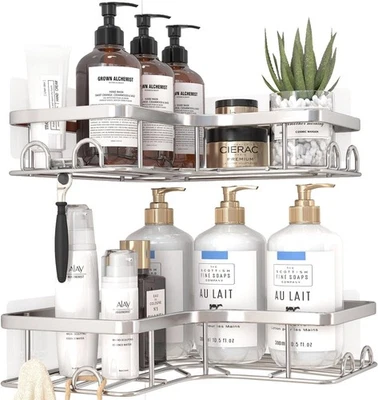 "Estante esquina ducha paquete 2 adhesivo sin taladro antioxidante negro bano " - Image 1 of 4