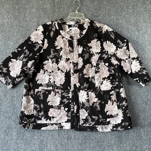 Isaac Mizrahi LIVE! Quilted Floral Print Jacket 2XL Black Gray 3/4 Sleeve - Picture 1 of 9