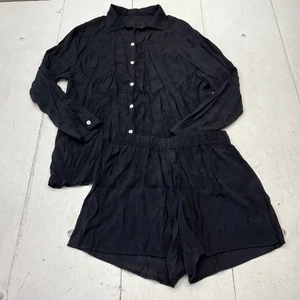 Black Light-Weight Button-Up Long Sleeve & Shorts Set Women's Size Large NEW - Picture 1 of 9