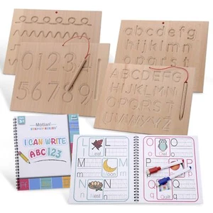 Montessori Wooden Alphabet & Numbers Tracing Board w/Dry Erase Book Bonus | W... - Picture 1 of 7