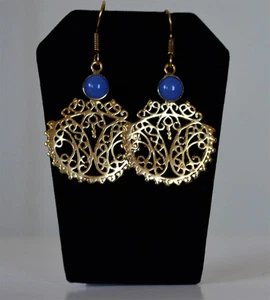 Ohrringe unedles Metall goldfarben Ohrhänger Handarbeit Modeschmuck Indien - Bild 1 von 3