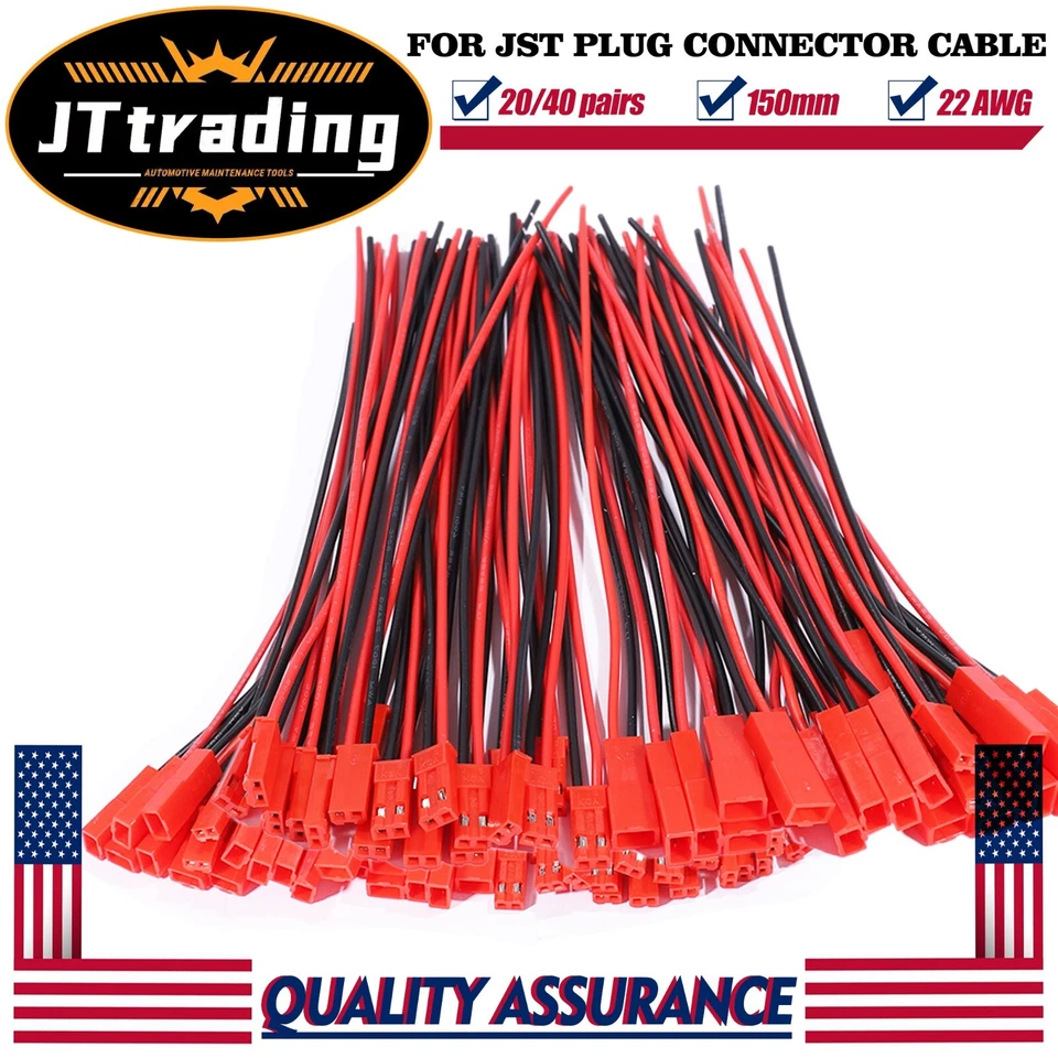 20/40 pairs for JST Plug Male &Female Connector 150mm Wire Cable RC Lipo Battery - Image 1 of 4