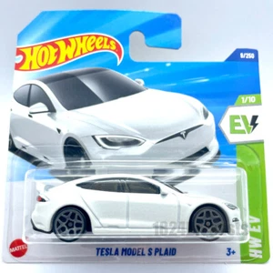 HotWheels Tesla Model S Plaid Bianco Die-Cast Giocattolo Auto Elettrica in Scala 1/64 - Foto 1 di 2