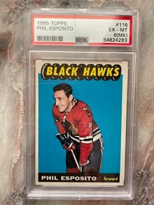 1965-66 Topps #116 Phil Esposito Rookie RC PSA 6 (MK) Chicago Black Hawks HOF - Bild 1 von 2