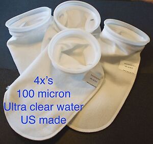 (4X) Filter Sock 7”x18” 100 Micron Ultra clear water aquarium sump Felt US made