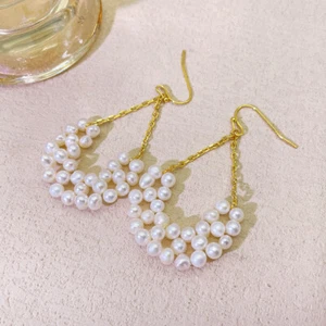 Gorgeous AAA+ Natural Hand-Kintted South Sea White Pearl Earrings 14k Gold P - Picture 1 of 5