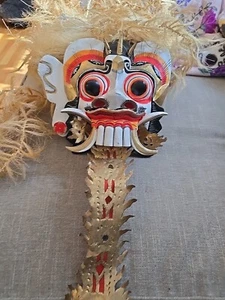 Hand Carved Wood BALI Indonesian Rangda Mask Demon Wall. Pre-owned - Picture 1 of 14