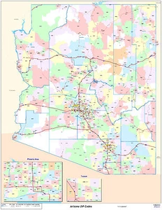 Mapa de pared laminado con código postal del estado de Arizona - Imagen 1 de 1